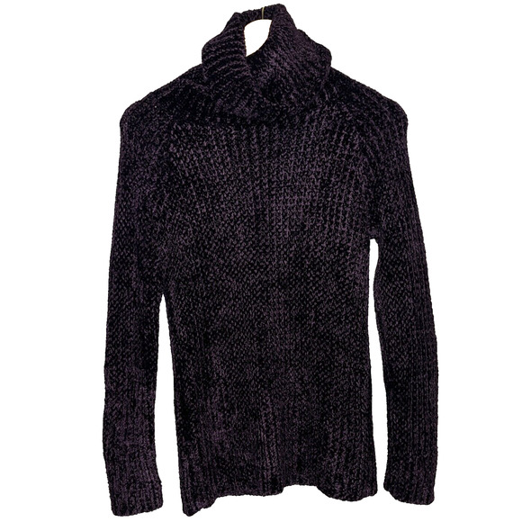 Ralph Lauren Black Label Purple Velvet Chenille Turtleneck Sweater